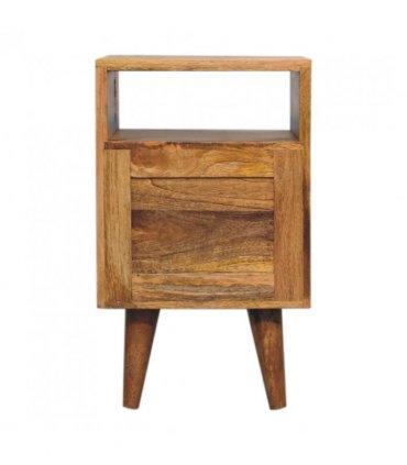 Artisan Furniture Solid Wood Mini Oak-ish Classic Open Bedside, Brown, 2 Drawers, 1 Open Slot