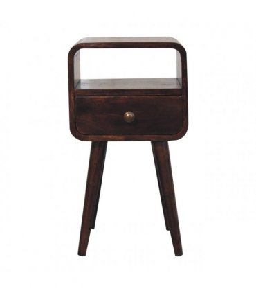 Artisan Furniture Solid Wood Mini California Walnut Curved Bedside with Open Slot, 1 Drawer, 1 Open Slot