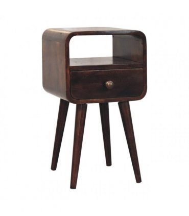 Artisan Furniture Solid Wood Mini California Walnut Curved Bedside with Open Slot, 1 Drawer, 1 Open Slot
