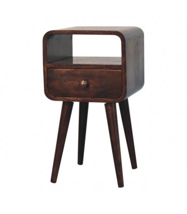 Artisan Furniture Solid Wood Mini California Walnut Curved Bedside with Open Slot, 1 Drawer, 1 Open Slot