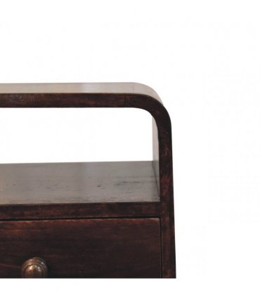 Artisan Furniture Solid Wood Mini California Walnut Curved Bedside with Open Slot, 1 Drawer, 1 Open Slot