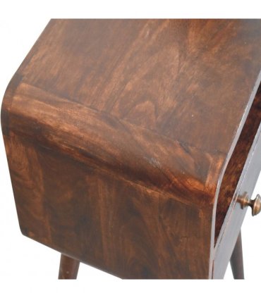 Artisan Furniture Solid Wood Mini California Walnut Curved Bedside with Open Slot, 1 Drawer, 1 Open Slot