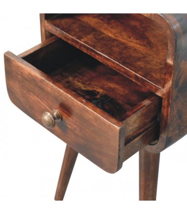 Artisan Furniture Solid Wood Mini California Walnut Curved Bedside with Open Slot, 1 Drawer, 1 Open Slot