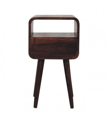 Artisan Furniture Solid Wood Mini California Walnut Curved Bedside with Open Slot, 1 Drawer, 1 Open Slot