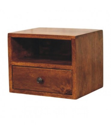 Artisan Furniture Solid Wood Solis 1-Drawer Chestnut Wall Mounted Nightstand, 1 Shelf, Brown