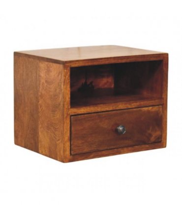 Artisan Furniture Solid Wood Solis 1-Drawer Chestnut Wall Mounted Nightstand, 1 Shelf, Brown
