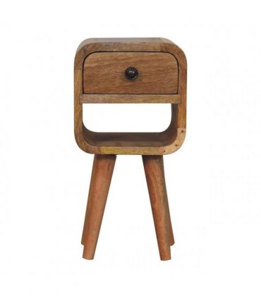 Artisan Furniture Solid Wood Extra Mini Oak-ish Curve Lower Bedside, Beige, 1Drawer