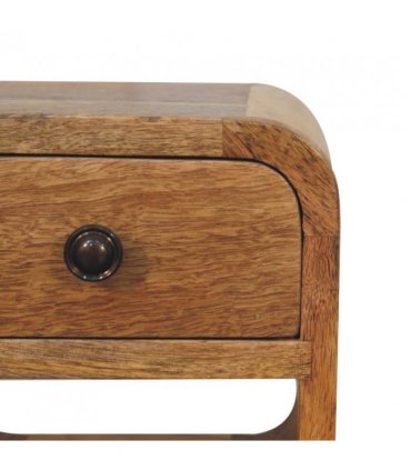 Artisan Furniture Solid Wood Extra Mini Oak-ish Curve Lower Bedside, Beige, 1Drawer