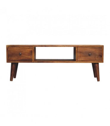 Artisan Furniture Solid Wood Classic Chestnut Coffee Table, 2 Drawers, 1 Open Slot, Dark Brown