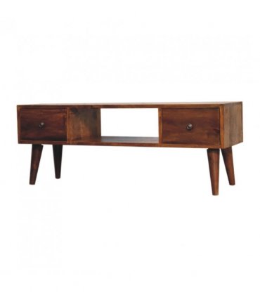 Artisan Furniture Solid Wood Classic Chestnut Coffee Table, 2 Drawers, 1 Open Slot, Dark Brown