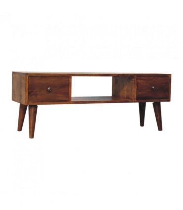 Artisan Furniture Solid Wood Classic Chestnut Coffee Table, 2 Drawers, 1 Open Slot, Dark Brown