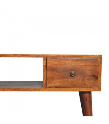 Artisan Furniture Solid Wood Classic Chestnut Coffee Table, 2 Drawers, 1 Open Slot, Dark Brown