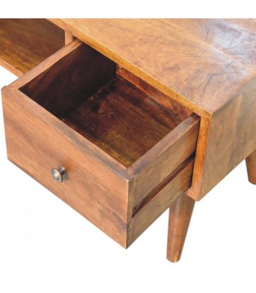 Artisan Furniture Solid Wood Classic Chestnut Coffee Table, 2 Drawers, 1 Open Slot, Dark Brown