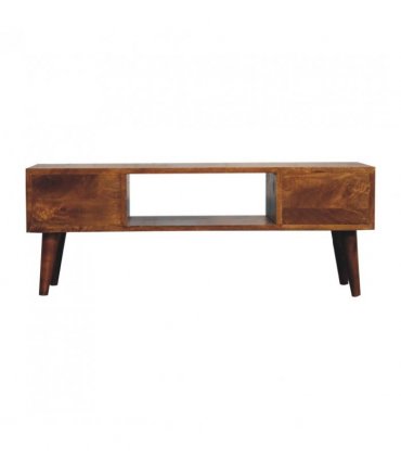 Artisan Furniture Solid Wood Classic Chestnut Coffee Table, 2 Drawers, 1 Open Slot, Dark Brown