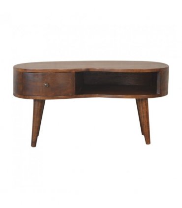 Artisan Furniture Solid Wood Chestnut Wave Coffee Table, 1 Drawer & 1 Shelf, Brown