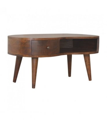 Artisan Furniture Solid Wood Chestnut Wave Coffee Table, 1 Drawer & 1 Shelf, Brown