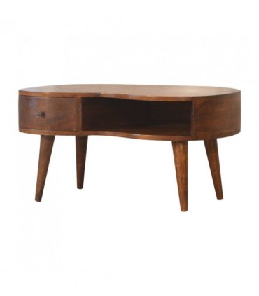 Artisan Furniture Solid Wood Chestnut Wave Coffee Table, 1 Drawer & 1 Shelf, Brown