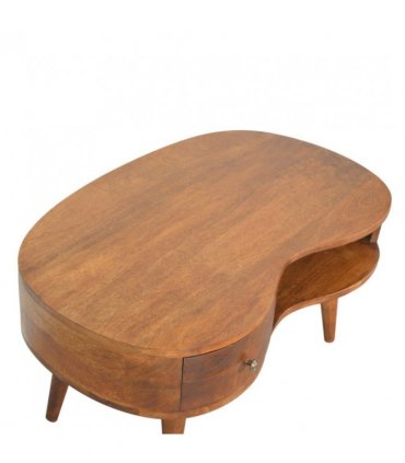 Artisan Furniture Solid Wood Chestnut Wave Coffee Table, 1 Drawer & 1 Shelf, Brown