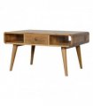 Artisan Furniture Solid Wood Curved Oak-ish Coffee Table, Beige, 2Drawers