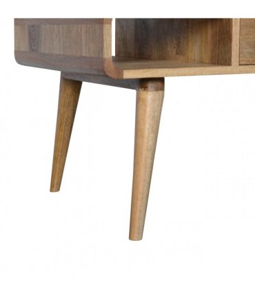 Artisan Furniture Solid Wood Curved Oak-ish Coffee Table, Beige, 2Drawers