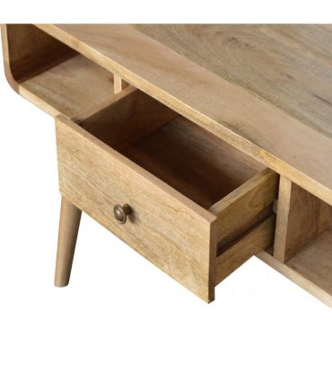 Artisan Furniture Solid Wood Curved Oak-ish Coffee Table, Beige, 2Drawers