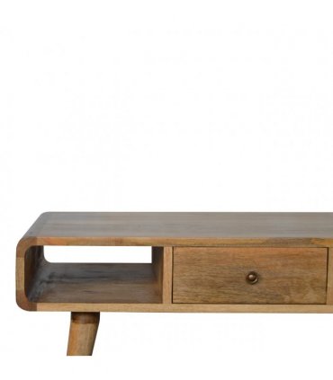 Artisan Furniture Solid Wood Curved Oak-ish Coffee Table, Beige, 2Drawers