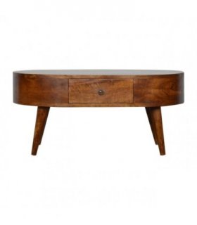 Artisan Furniture Solid Wood Chestnut Rounded Coffee Table, 2 Drawers, Dark Brown