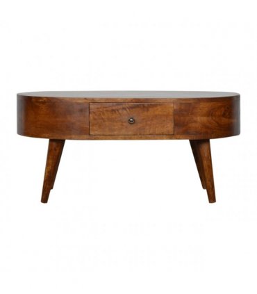 Artisan Furniture Solid Wood Chestnut Rounded Coffee Table, 2 Drawers, Dark Brown