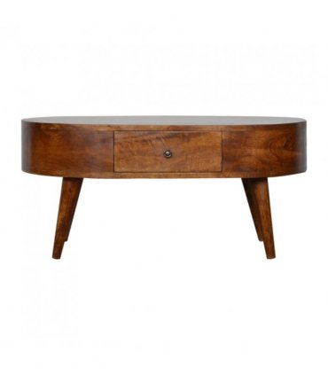 Artisan Furniture Solid Wood Chestnut Rounded Coffee Table, 2 Drawers, Dark Brown