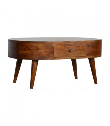 Artisan Furniture Solid Wood Chestnut Rounded Coffee Table, 2 Drawers, Dark Brown