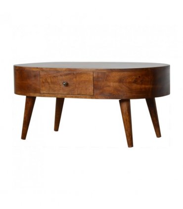 Artisan Furniture Solid Wood Chestnut Rounded Coffee Table, 2 Drawers, Dark Brown