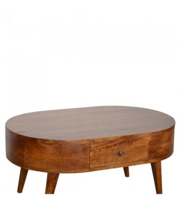 Artisan Furniture Solid Wood Chestnut Rounded Coffee Table, 2 Drawers, Dark Brown