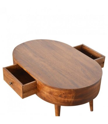 Artisan Furniture Solid Wood Chestnut Rounded Coffee Table, 2 Drawers, Dark Brown