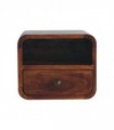 Artisan Furniture Solid Wood Extra Mini Wall Mounted Curved Chestnut Bedside with Open Slot, 1 Drawer, Dark Brown Color