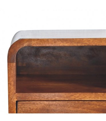 Artisan Furniture Solid Wood Extra Mini Wall Mounted Curved Chestnut Bedside with Open Slot, 1 Drawer, Dark Brown Color