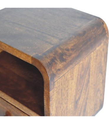 Artisan Furniture Solid Wood Extra Mini Wall Mounted Curved Chestnut Bedside with Open Slot, 1 Drawer, Dark Brown Color