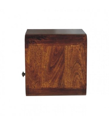 Artisan Furniture Solid Wood Extra Mini Wall Mounted Curved Chestnut Bedside with Open Slot, 1 Drawer, Dark Brown Color