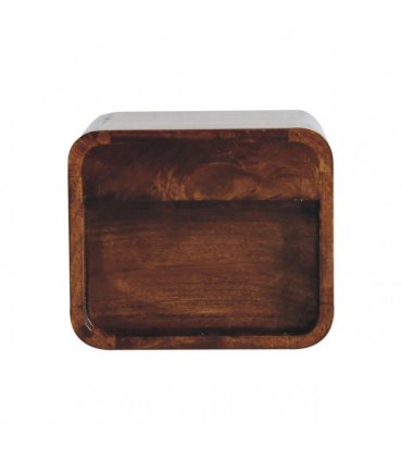 Artisan Furniture Solid Wood Extra Mini Wall Mounted Curved Chestnut Bedside with Open Slot, 1 Drawer, Dark Brown Color