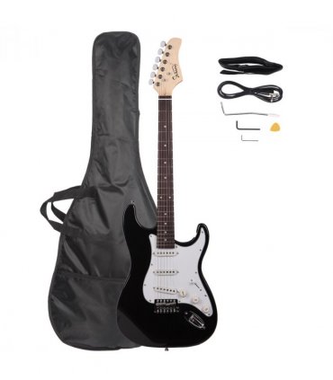 GST Rosewood Fingerboard Electric GuitarBagShoulder Strap Pick Whammy Bar Cord Wrench Tool Black & White