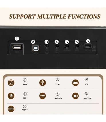 GPP-101 88 Key Full Size Semi-Weighted Standard Keyboards Digital Piano with MIDI Bluetooth, Headphone for Piano Lover Black color