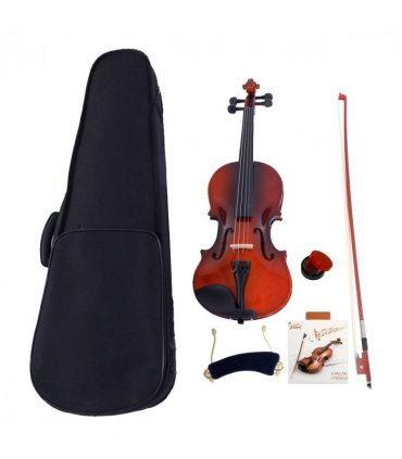 【】GV100 4/4 Acoustic Violin Case Bow Rosin Strings Shoulder Rest  Natural