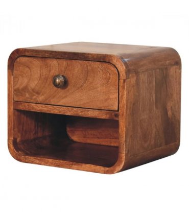 Artisan Furniture Solid Wood Mini Honey Caramel Wall Mounted Bedside with Open Slot, 1 Drawer, Dark Brown