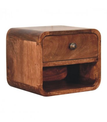 Artisan Furniture Solid Wood Mini Honey Caramel Wall Mounted Bedside with Open Slot, 1 Drawer, Dark Brown