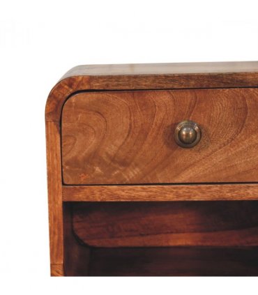 Artisan Furniture Solid Wood Mini Honey Caramel Wall Mounted Bedside with Open Slot, 1 Drawer, Dark Brown
