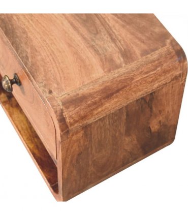 Artisan Furniture Solid Wood Mini Honey Caramel Wall Mounted Bedside with Open Slot, 1 Drawer, Dark Brown