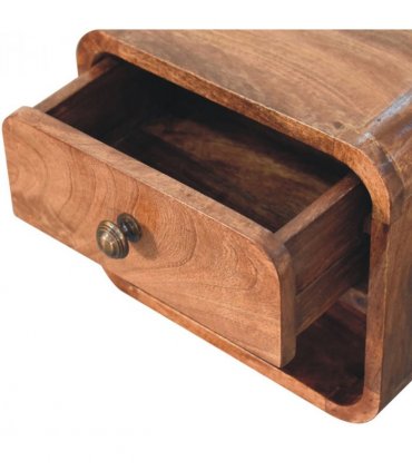 Artisan Furniture Solid Wood Mini Honey Caramel Wall Mounted Bedside with Open Slot, 1 Drawer, Dark Brown