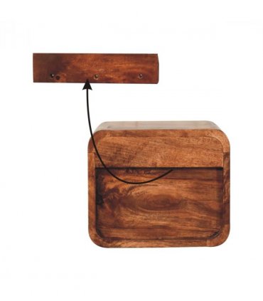 Artisan Furniture Solid Wood Mini Honey Caramel Wall Mounted Bedside with Open Slot, 1 Drawer, Dark Brown