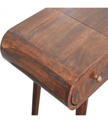 Artisan Furniture Solid Wood California Walnut Dressing Table with Foldable Mirror, 2 Drawers, 4 Slots with Mirror, Dark Brown