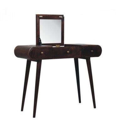 Artisan Furniture Solid Wood California Walnut Dressing Table with Foldable Mirror, 2 Drawers, 4 Slots with Mirror, Dark Brown