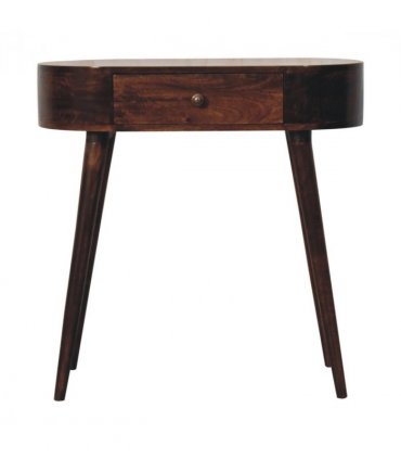 Artisan Furniture Solid Wood California Walnut Rounded Small Console Table, 1 Drawer, Dark Brown Color